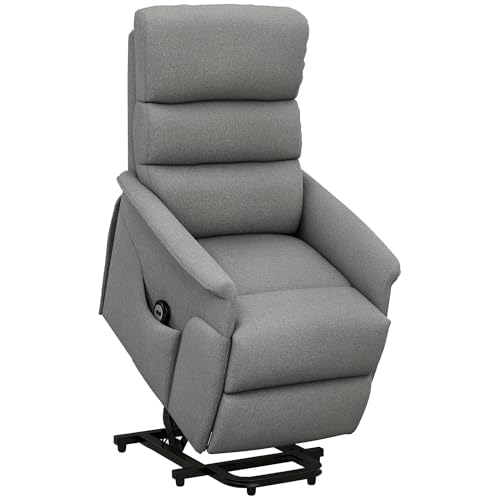HOMCOM Fauteuil releveur électrique Fauteuil de Relaxation inclinable avec Repose-Pied, télécommande, Pochette, Tissu de Lin, Gris