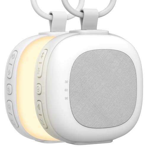 Gemmac Portable Machine à Bruit Blanc avec Veilleuse Intégrée - 32 Sons Apaisants pour le Sommeil Thérapie Sonore avec Veilleuse 7 Couleurs Fonction de Mémoire,Minuterie pour la Chambre/Sortir