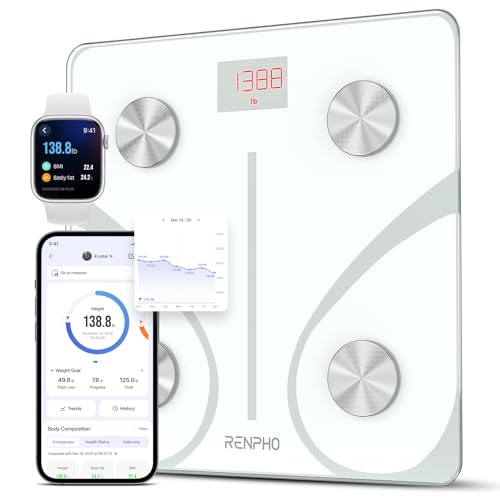 RENPHO Pèse Personne Impédancemètre, Balance Connectée Bluetooth Électronique Digital Balance, Impedancemetre avec 13 Données Corporelles, Blanc