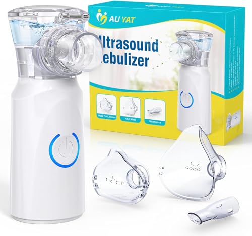 AU YAT Nebulisateur pour Adultes, Nebulisateur Portable Rechargeable pour Adultes et Enfants, Inhalateur Silencieux pour Enfants avec 2 Masques et Embout Buccal, pour Usage Domestique et en Voyage