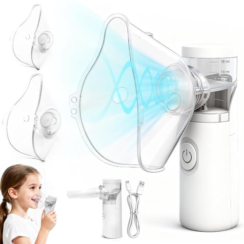 Nebulisateur Inhalateur Pour Enfants, Nebulisateur Portable Rechargeable pour Adultes et Enfants, Inhalateur Silencieux pour Enfants avec 2 Masques et Embout Buccal, pour Usage Domestique et en Voyage