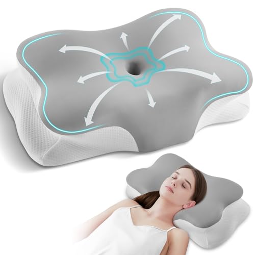 Silkena Oreiller Coussin Memoire de Forme,Oreiller Ergonomique Cervical,Oreillers Respirant,Adapté pour Ceux Qui Dorment sur Le Côté, sur Le Dos ou sur Le Ventre (Gris Clair)