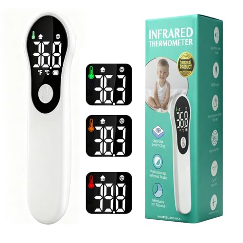Thermomètre Frontal Sans Contact pour Bébé et Adultes, Thermomètre Numérique Infrarouge avec Alerte Fièvre, Lecture Rapide et Précise, écran LCD, Conversion °C/°F