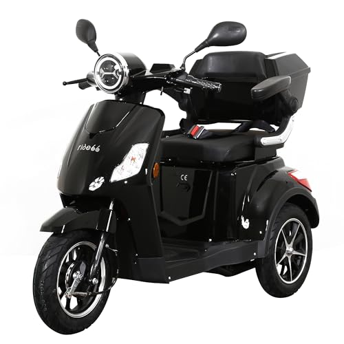 Ride66 RC50 Scooter électrique 3 roues de mobilité pour senior et PMR, Tricycle Électrique, Autonomie 50 km (Noir)