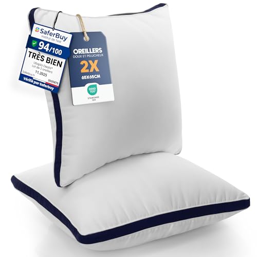 Utopia Bedding Oreillers 65 x 65 cm (2 Pièces), Rembourrage en Fibres Creuses Vierges 3D, Oreiller Doux et Facile à Entretenir (Bleu Marine)