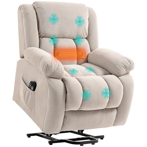 HOMCOM Fauteuil releveur électrique avec Fonction Massage et Chauffage, Fauteuil Relax électrique avec Dossier inclinable, Ports USB, télécommande, Repose-Pied et Poche latérale, Beige