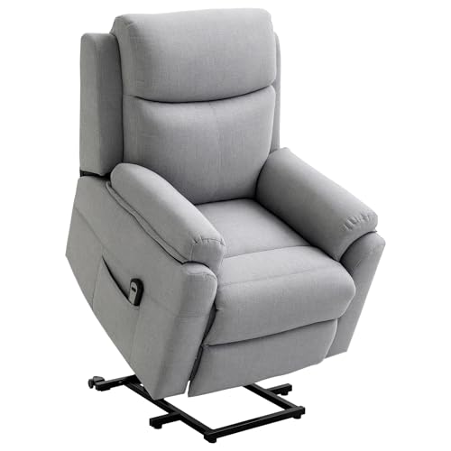 HOMCOM Fauteuil releveur électrique, Fauteuil Relax électrique avec Repose-Pied, Dossier inclinable, télécommande et Poche latérale Charge 120kg Tissu Aspect Lin Gris Clair