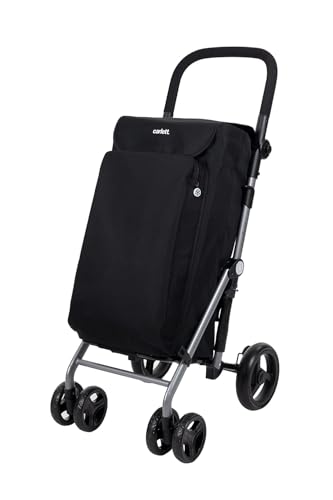 Carlett - Lite Duo Lett430 | Chariot de Courses | Chariot Pliable pour Supermarché | 4 Roues | Guidon Réglable et Frein de Sécurité | Sac Extensible 48L | Sac Isotherme 10L | Noir