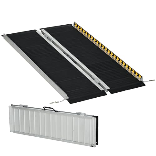 HOMCOM Rampe de fauteuil roulant pliable, rampe de chargement sablage 122x73,6 cm en alliage d'aluminium, antidérapante, bordures de sécurité, poignées stickers réfléchissants charge max. 272 kg, noir