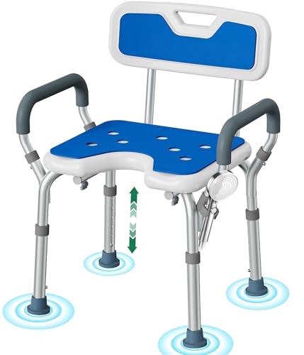 Luckfaith Chaise de Douche Réglable avec Accoudoirs – Siège de Douche Antidérapant en Forme de U avec Dossier et Accoudoirs Rembourrés, Tabouret de Bain Léger pour Seniors et Personnes Handicapées