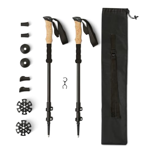 Amazon Basics Bâtons de Randonnée et Trekking, Bâtons de Marche Pliables, Aluminium Léger, 134,6cm, Noir