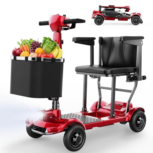 TODIMART X17 Scooter de Mobilité à 4 Roues,Autonomie Longue 30–35 km,20kg Pliable et Légère pour Adultes et Seniors,Écran Numérique LED,Lumières Vives,130kg,Scooter Electrique Leger