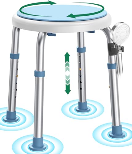 Luckfaith LC01 Chaise de Douche Pivotante 360° Réglable en Hauteur – Tabouret de Douche Antidérapant en Aluminium, Siège de Bain Léger pour Seniors et Personnes à Mobilité Réduite