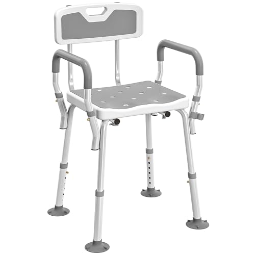 HOMCOM Tabouret de Douche Chaise de Douche Ergonomique Hauteur réglable Pieds antidérapants Charge Max. 136 Kg alu HDPE Blanc et Gris