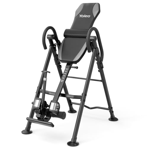 YOLEO Table d'inversion par Gravité, Robust, Angle Réglable par Gravité, Pliable, avec Coussin de Soutien Lombaire Poids de l'utilisateur jusqu'à 300 lbs (Argent)