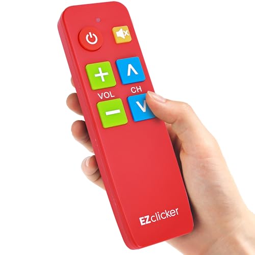 EZClicker Télécommande TV pour Personnes Âgées, Télécommande Extra Simple à Gros Boutons, Compatible avec les Principales Marques de TV (2 piles AAA non incluses) (Rouge)
