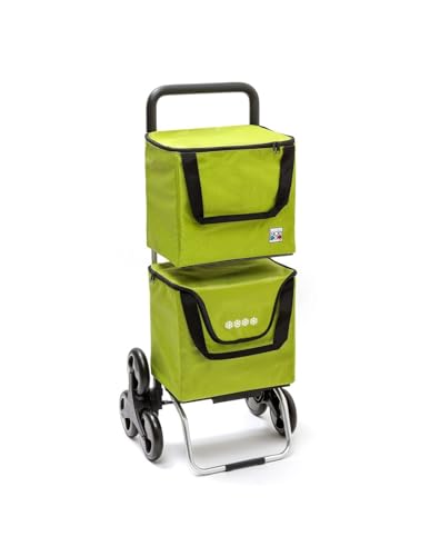Sidebag Modulobag Chariot de Courses 6 Roues - 2 Sacs Amovibles 20L Dont 1 Isotherme - Structure Pliable, Léger et Compact - Support Rigide - Fabriqué en France (Vert anis)