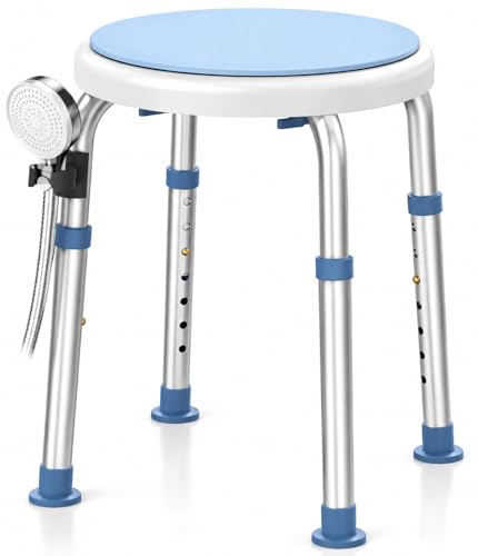 Luckfaith LC01 Chaise de Douche Pivotante 360° Réglable en Hauteur – Tabouret de Douche Antidérapant en Aluminium, Siège de Bain Léger pour Seniors et Personnes à Mobilité Réduite
