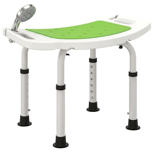 HOMCOM Siège de Douche réglable en Hauteur Tabouret de Douche Ergonomique Pieds antidérapants Charge Max. 135 Kg alu HDPE Blanc Vert