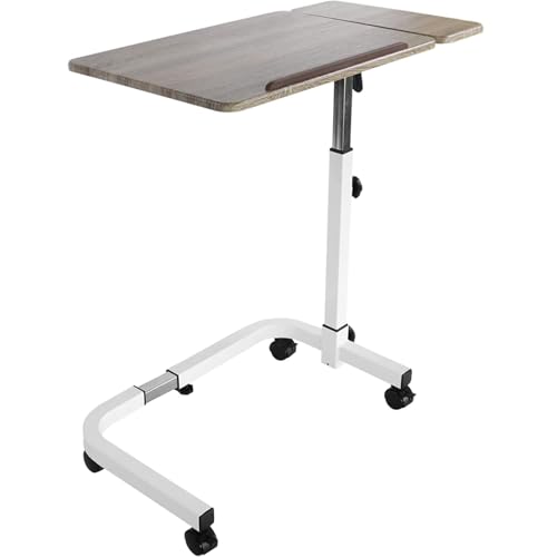 KMINA Table de Lit Médicale à Roulette Réglable en Hauteur et en Largeur, Blanc, Table Roulante pour Lit Médicalisé, Plateau Inclinable en Forme de C