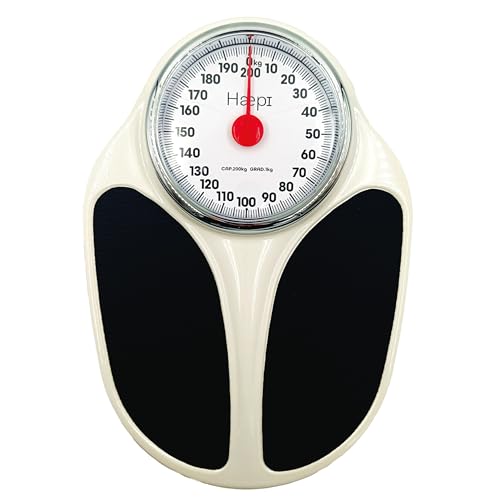Balance Pèse Personne Mécanique Grande Capacité 200 kg avec Grand Plateau et Écran, Aiguille Rouge Facile à Lire, Design Rétro et Surface Antidérapante, Fiable et Précise