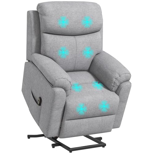 HOMCOM Fauteuil de Massage Fauteuil releveur inclinable de Relaxation électrique - avec Repose-Pied Ajustable et télécommande - Tissu Polyester Aspect Lin Gris