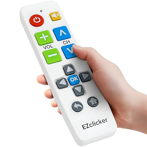 EZclicker Télécommande TV Universelle à Gros Boutons Simple et Facile à Utiliser, idéale pour Les Personnes âgées, Fonctionne avec Les Grandes Marques de TV (2 Piles AAA Non incluses) (Blanc)