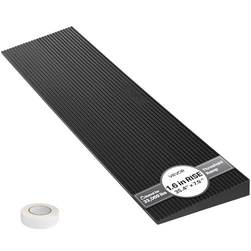 VEVOR Rampe de Seuil Hauteur 4 cm Rampe Trottoir Découpable Caoutchouc Charge 15 t Rampe Accès Fauteuil Roulant Largeur 90 cm Antidérapante Bande Adhésive Double Face pour Entrée Porte Salles de Bain