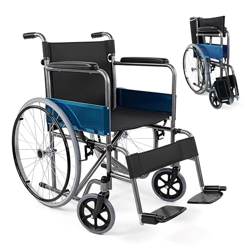 Mobiclinic®, Fauteuil roulant pliable, Léger, Alcazar, Automoteur, Frein de parking, Siège 46cm, Marque européenne, Repose-pieds pliants, Accoudoirs rembourrés, Robuste, Roulettes mazic, Noir
