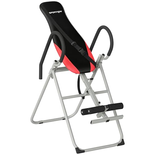SPORTNOW Table d'Inversion Pliable en Acier, Inversion 0-90°, Table d'Inversion de Musculation avec Verrou de Cheville Réglable, Ceinture de Sécurité, Patins Antidérapants, Charge 120 kg