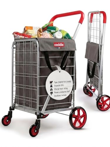 Caddie Chariot de Course Pliable XL 89L | Poussette de Marché Haute Capacité (Max 40kg) avec Doublure Amovible Imperméable | Cabas à 4 roulettes Pivotantes 360° et Poignée Ergonomique Confort