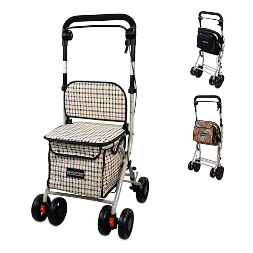 Mobiclinic®, Déambulateur pliant, Chariot de courses avec siège, 21 l, Coliseo, Marque europénne, Levier unique, Acier, Rembourré, Système freinage, Sac à provisions