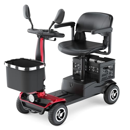 Scooter électrique pour seniors Adulte avec Siège, 20 KM Trottinette de mobilité électrique à 4 roues avec panier, charge jusqu'à 100 kg, Chaises roulantes électriques