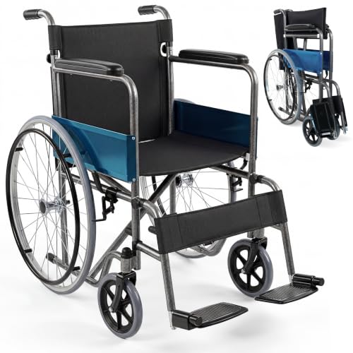 Mobiclinic®, Fauteuil roulant pliable, Léger, Alcazar, Automoteur, Frein de parking, Siège 46cm, Marque européenne, Repose-pieds pliants, Accoudoirs rembourrés, Robuste, Roulettes mazic, Noir
