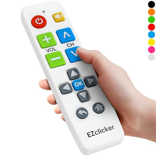 EZclicker Télécommande TV Universelle à Gros Boutons Simple et Facile à Utiliser, idéale pour Les Personnes âgées, Fonctionne avec Les Grandes Marques de TV (2 Piles AAA Non incluses) (Blanc)